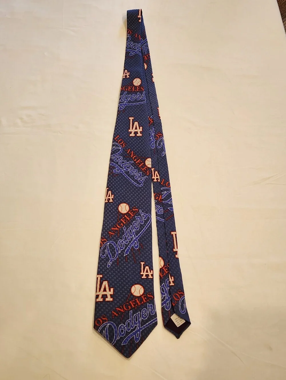 Vintage 92' Ralph Marlin Blue Los Angeles Dodgers Logo Tie with Red Accents